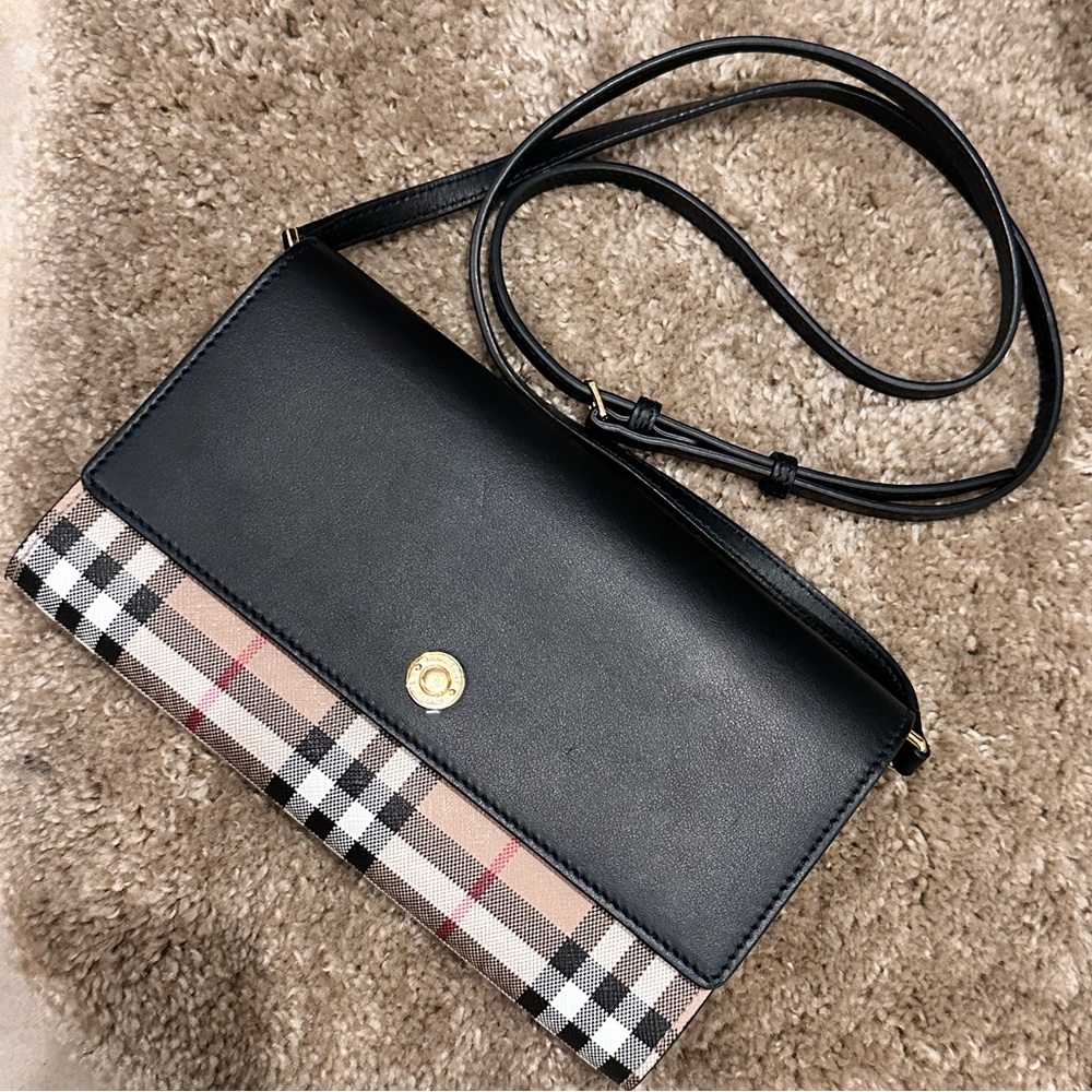 Burberry Check and Leather Wallet with Removable Strap